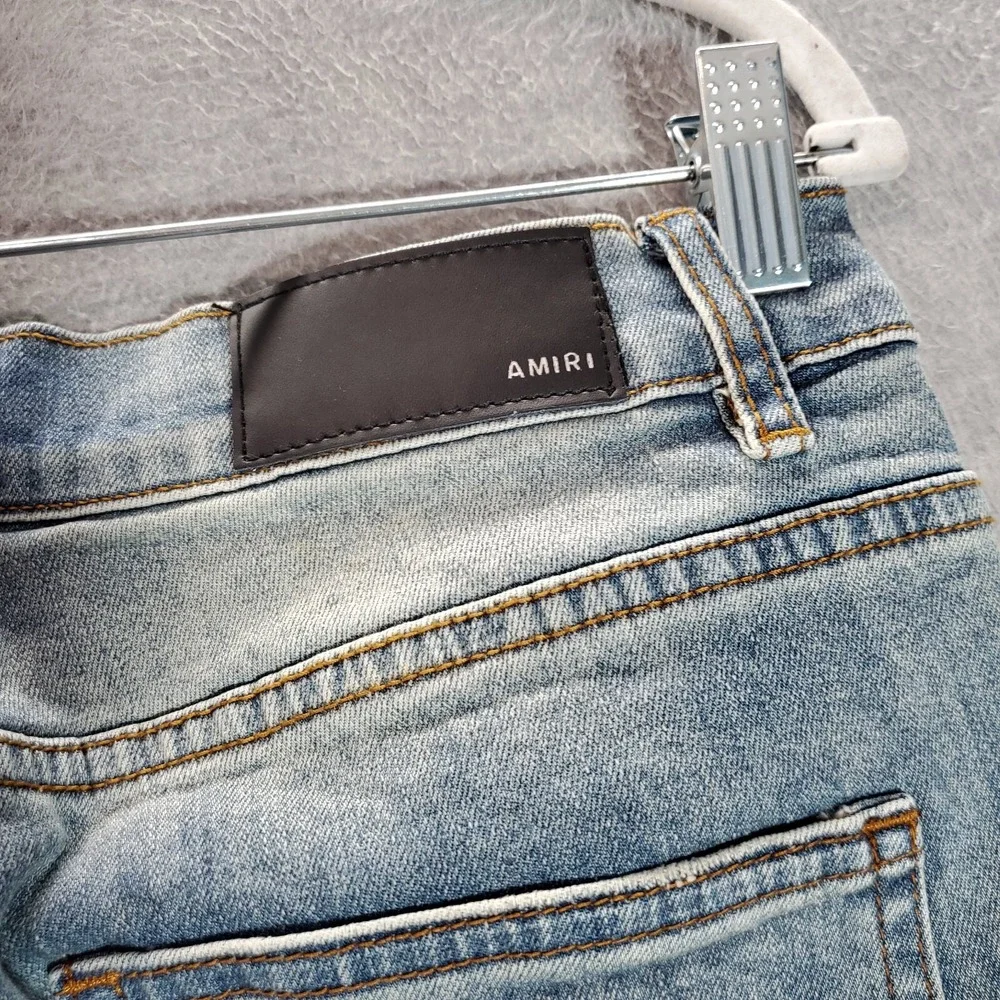 Amiri Men Jeans 34 Blue Denim‎ Slim Biker Moto Punk Streetwear Zipper Splice